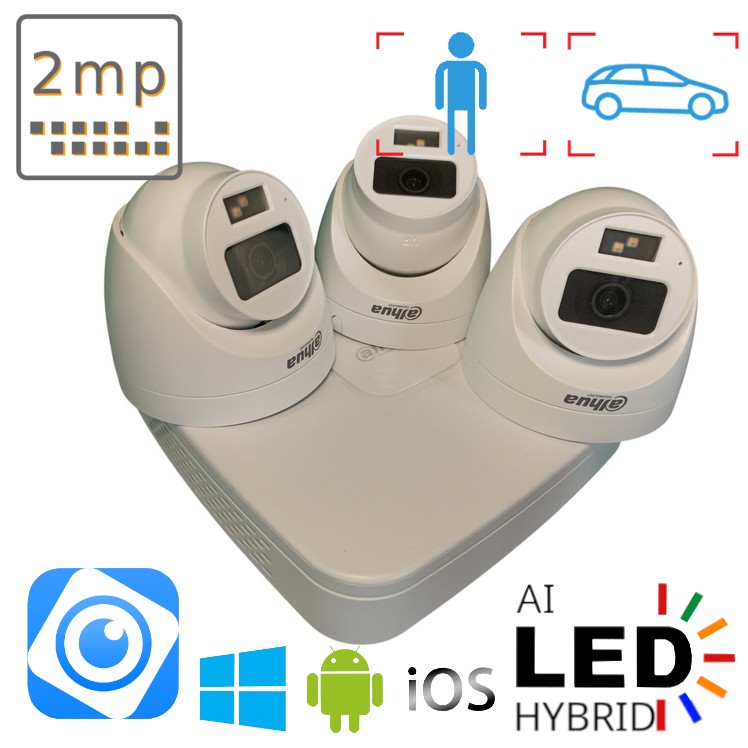 Комплект камер AHD CVI із 3 внутрішніх 2 Мп Dahua Dual Light