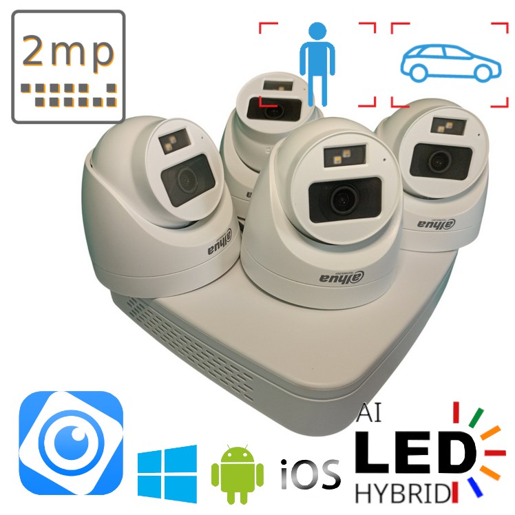 Комплект камер відеоспостереження AHD CVI із 4 внутрішніх 2 Мп Dahua Dual Light