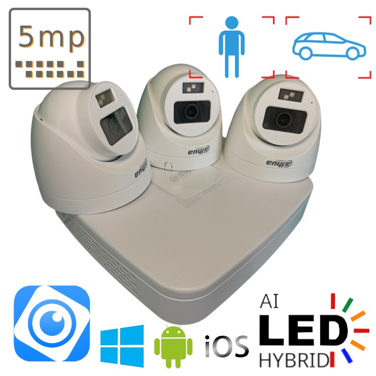 Комплект камер AHD CVI із 3 внутрішніх 5 Мп Dahua Dual Light – професійне відеоспостереження для вашого будинку чи офісу