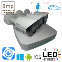 Комплект відеонагляду на 3 вуличні IP камери POE 8 Мп Dahua Dual Light White