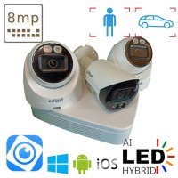 Комплект на 1 вуличну та 2 в приміщення IP камери POE 8 Мп Dahua Dual Light White