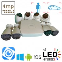 Комплект камер для дома на 4 вуличних та 4 в приміщення IP POE 4 Мп Dahua Dual Light White