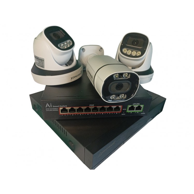 Комплект на 1 вуличну та 2 в приміщення IP камери VIDEOBAZA POE 5 Мп IR 20 White