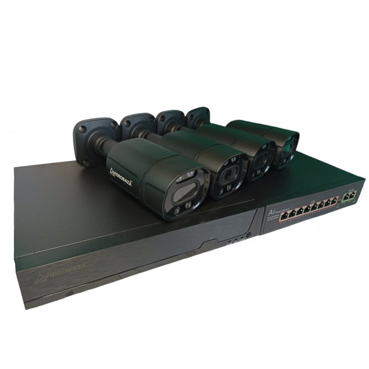 Комплект камер для дому на 4 вуличні IP POE 8 Мп 4K VIDEOBAZA DUO 20 black – надійний захист 24/7