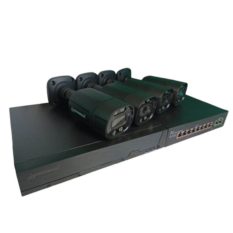 Комплект камер для дому на 4 вуличні IP POE 8 Мп 4K VIDEOBAZA DUO 20 black – надійний захист 24/7