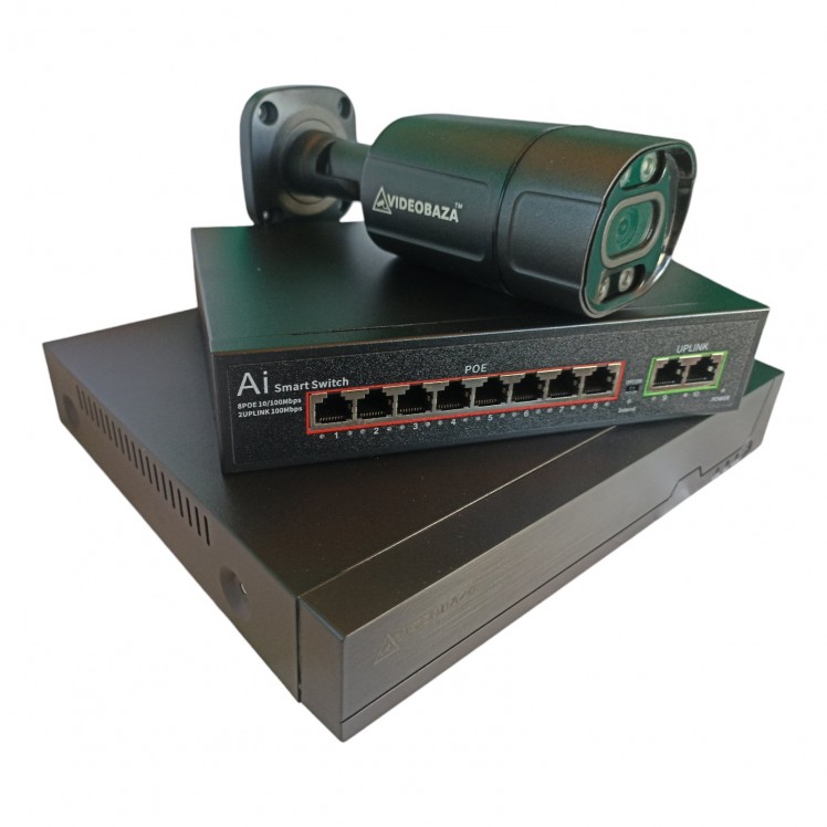 Готовий комплект відеоспостереження на 1 вуличну IP камеру POE 8 Мп 4K VIDEOBAZA DUO 20 black