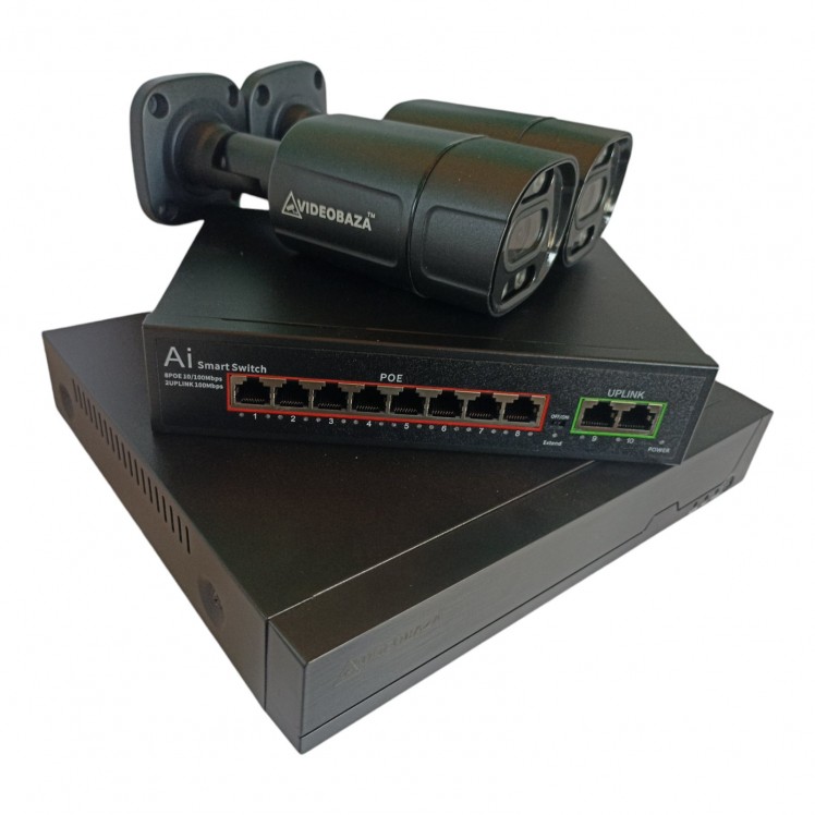 Комплект камер на 2 вуличні IP POE 8 Мп 4K VIDEOBAZA DUO 20 black – професійне відеоспостереження для вашого захисту