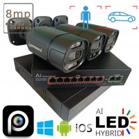 Комплект відеонагляду на 3 вуличні IP камери POE 8 Мп 4K VIDEOBAZA DUO 20 black