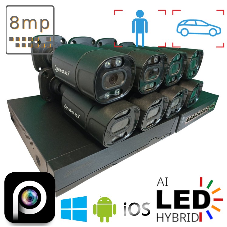 Готова система відеоспостереження на 8 вуличних IP камер POE 8 Мп 4K VIDEOBAZA DUO 20 black