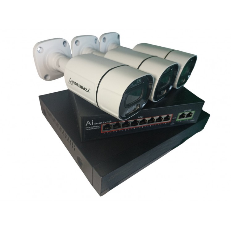 Комплект відеонагляду на 3 вуличні IP камери POE 8 Мп 4K VIDEOBAZA DUO 20 white – професійний захист для вашого будинку чи бізнесу