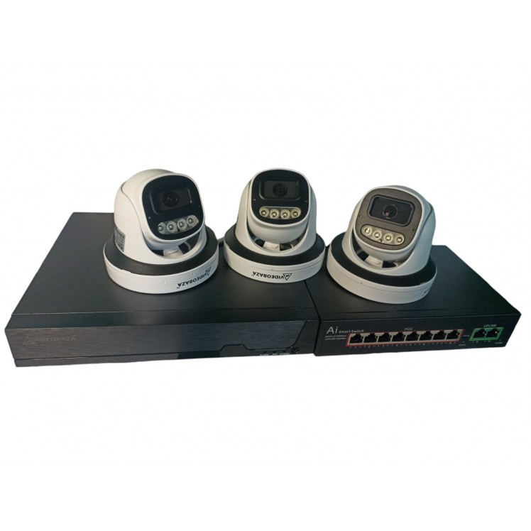 Комплект на 3 внутрішніх IP камери POE 8 Мп 4K VIDEOBAZA DUO 20 white – професійне відеоспостереження