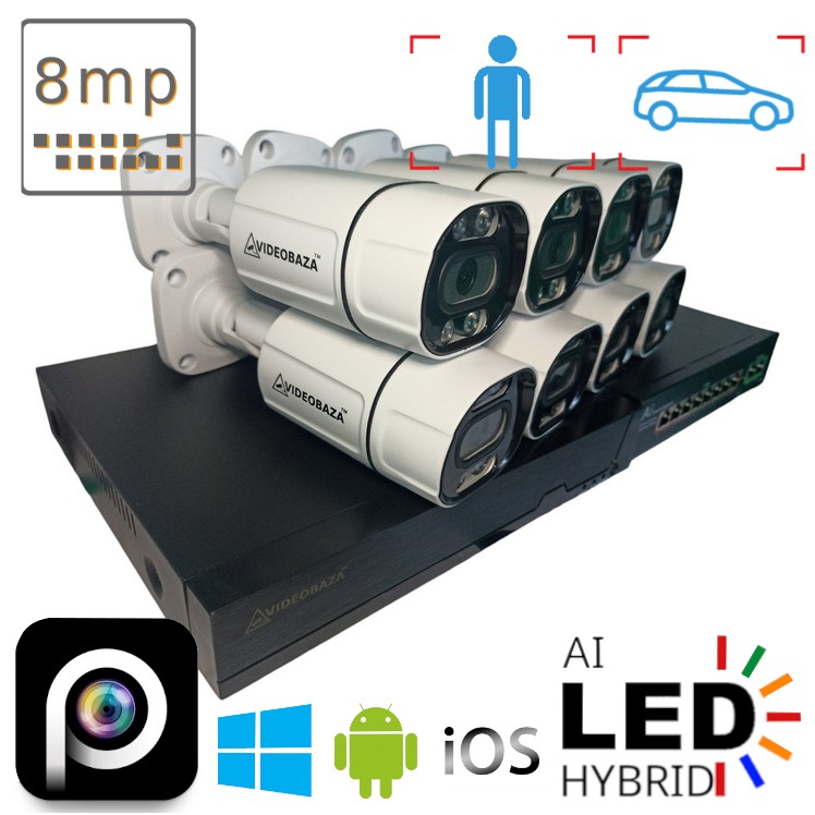 Готова відеоспостереження на 8 вуличних IP камер POE 8 Мп 4K VIDEOBAZA DUO 20 white